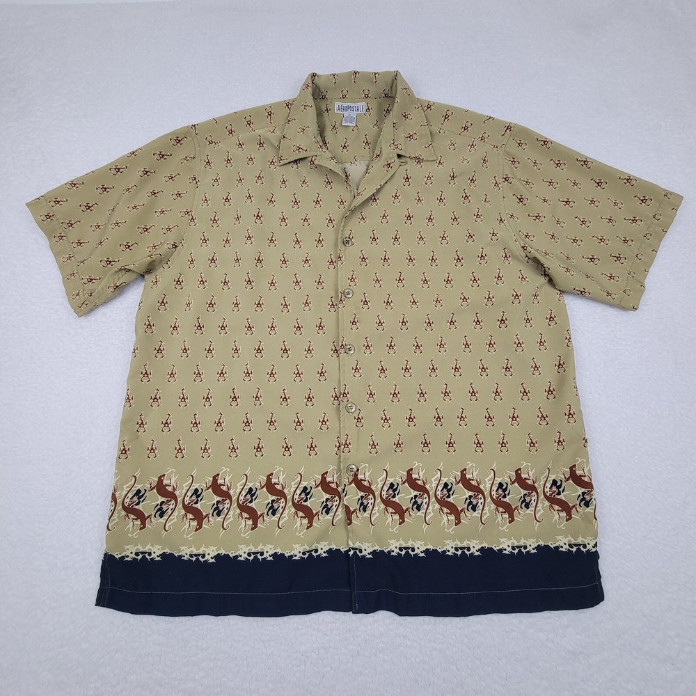 Aeropostale Tribal‎ Hawaiian Short Sleeve Button Up Shirt Mens XL Polyester Top